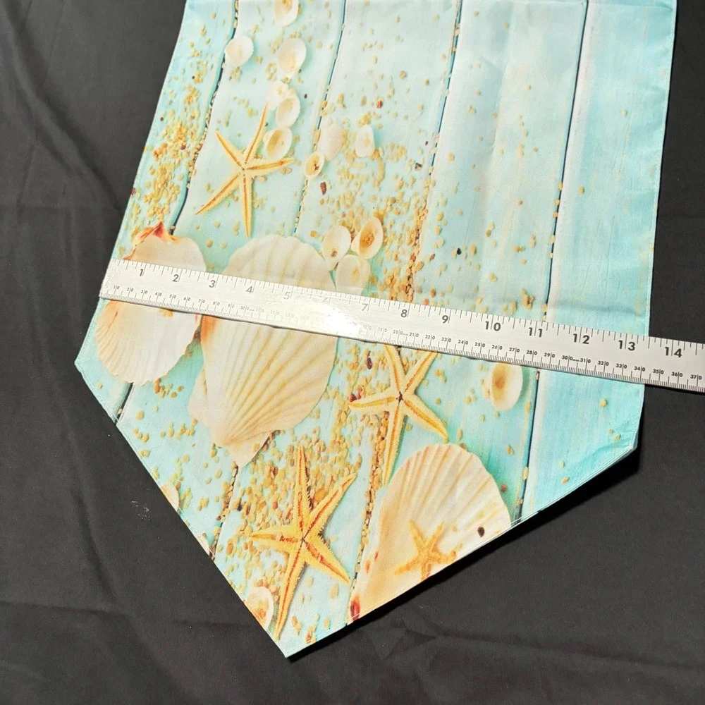 Coastal Beach Table Runner Blue Wood Plank Seashell Starfish Nautical Decor 70in